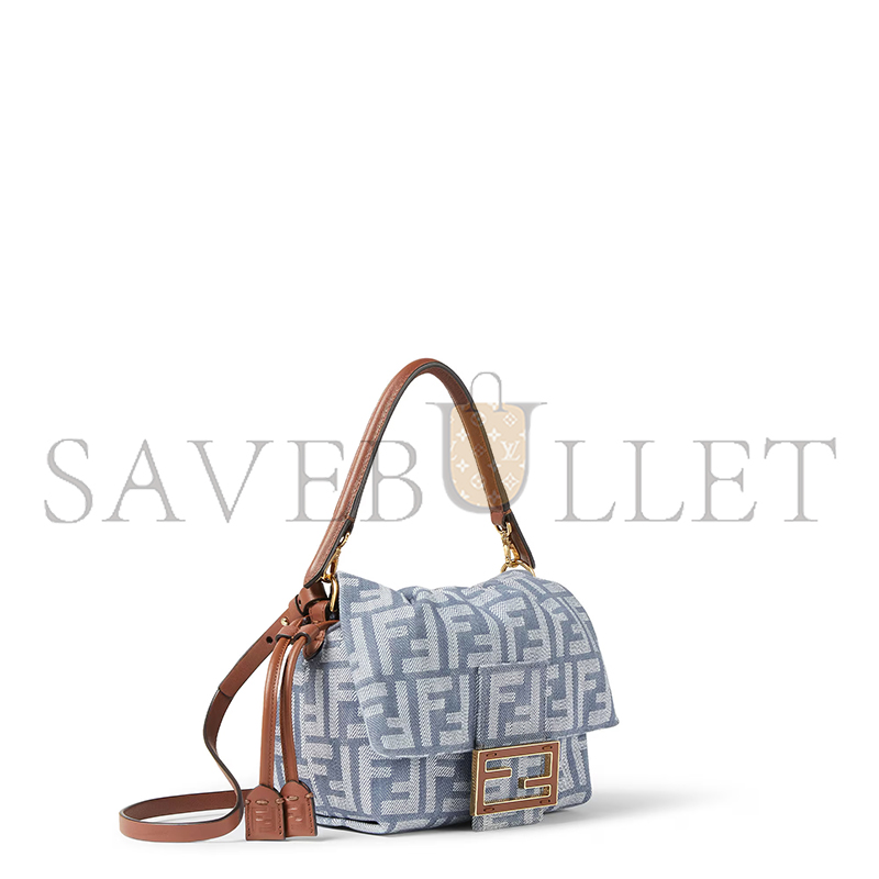 FENDI MAMMA BAGUETTE SMALL BLUE DENIM-EFFECT FF JACQUARD MINI-BAG 8BS105AV5WF1SXQ (16*13*10cm) FENDI MAMMA BAGUETTE SMALL BLUE DENIM-EFFECT FF JACQUARD MINI-BAG 8BS105AV5WF1SXQ (16*13*10cm)